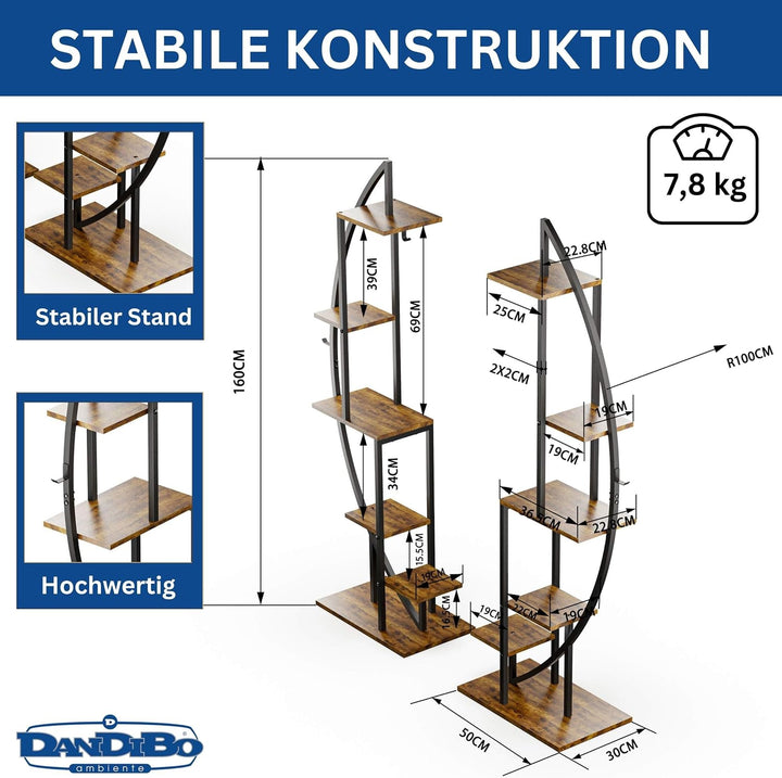 DanDiBo Pflanzenregal Indoor 160 cm Hoch Blumenregal Metall Schwarz Rund 96644 Blumentreppe Gross Ha