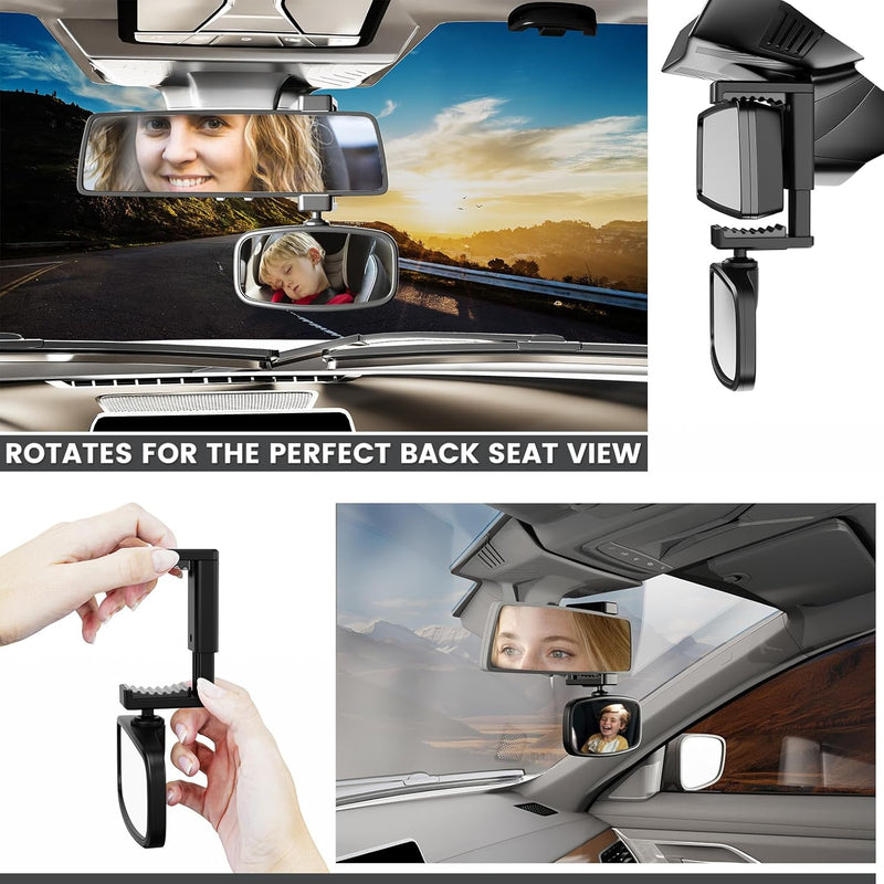 Spiegel Auto Baby, Rückspiegel Baby Auto mit Gefederten Clips, Glas-Spiegel, 360° Drehbar, Rücksitzs