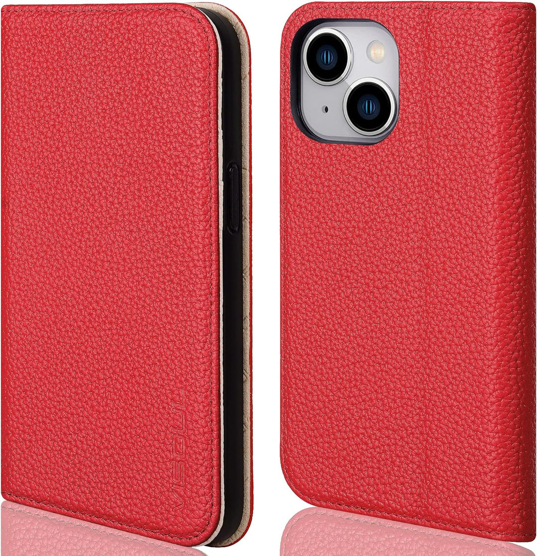 VISOUL Hülle für iPhone 13, Schutzhülle [Echt Leder] [Schützt vor Stoss] [Kartenfach] [Magnetverschl