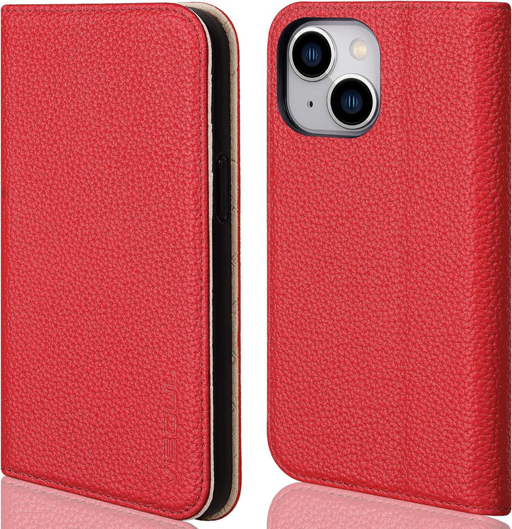 VISOUL Hülle für iPhone 13, Schutzhülle [Echt Leder] [Schützt vor Stoss] [Kartenfach] [Magnetverschl