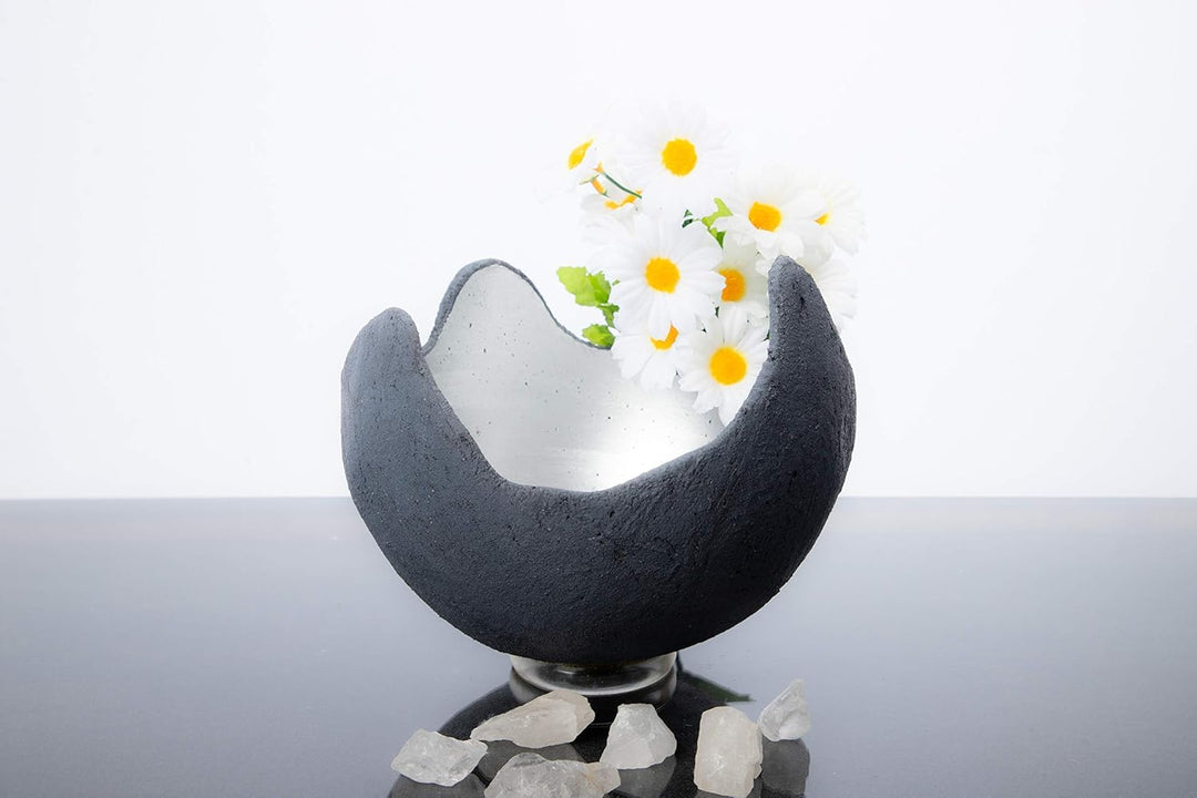 Lichtschale silber - M (20cm) - Beton schwarz-grau - Unikat handmade