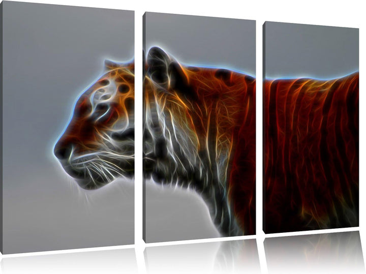 schöner Tiger vor weissem Hintergrund NewArt 3-Teiler Leinwandbild 120x80 Bild auf Leinwand, XXL rie