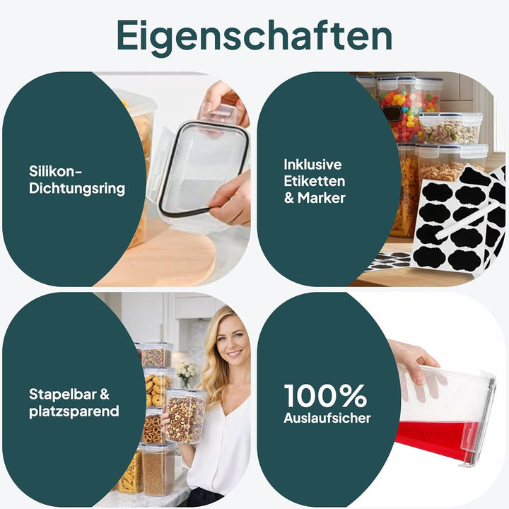 uandu Vorratsdosen mit Deckel luftdicht – 24er Vorratsbehälter Set BPA Frei, Aufbewahrungsbox Küche