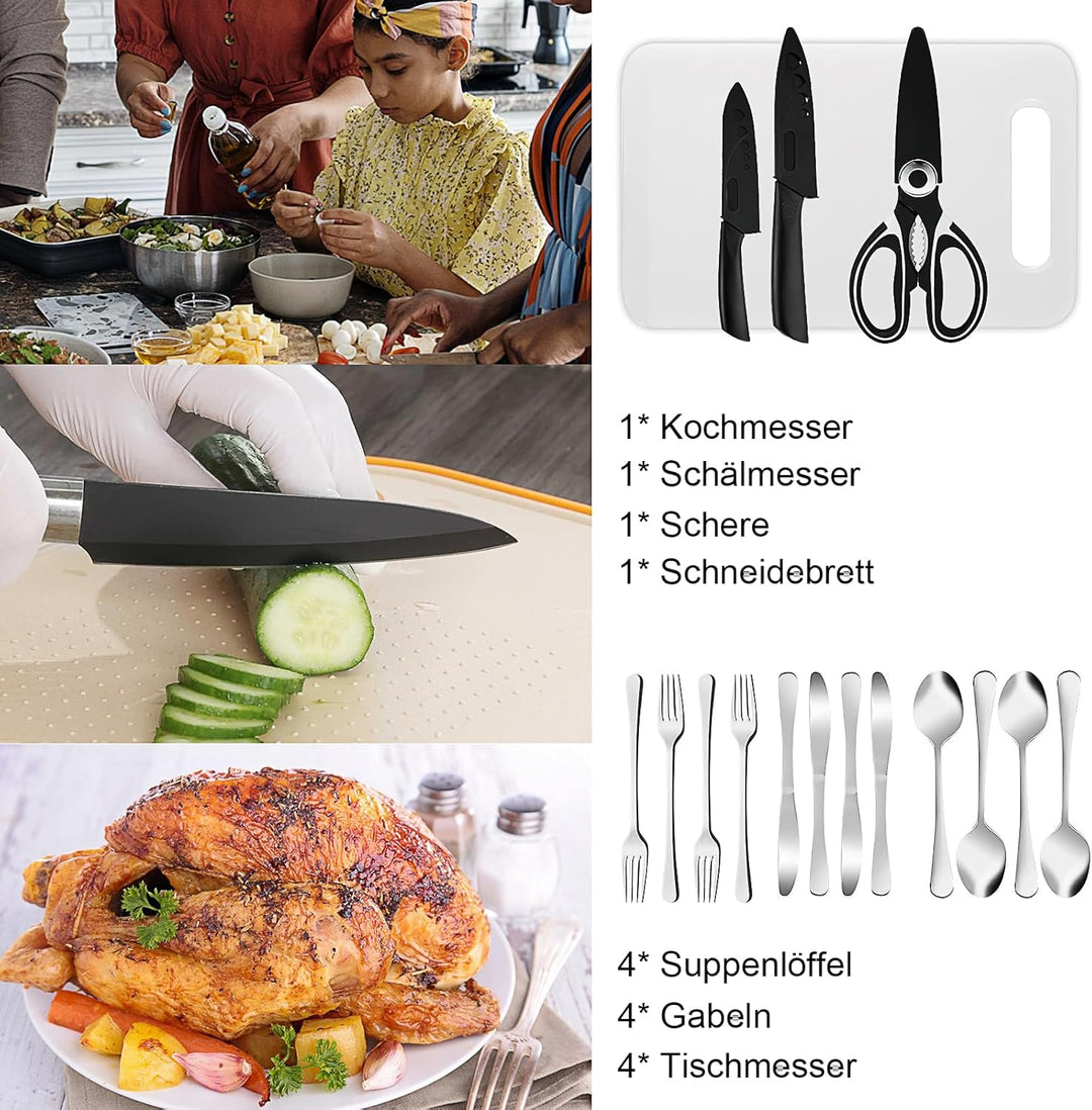 35 Stück Camping Kochutensilien Set, Camping Geschirr Set 4 Personen Camping Küchenset Outdoor Kochb