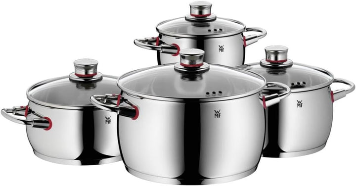 WMF Quality One Topfset Induktion 4-teilig, Kochtopf Set mit Glasdeckel, Cromargan Edelstahl poliert