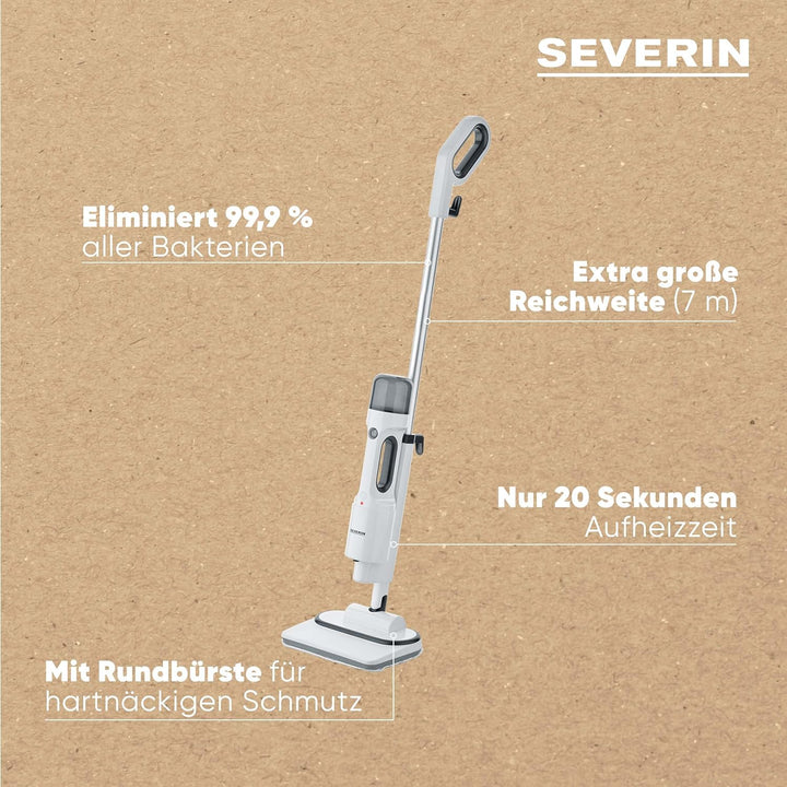 SEVERIN Dampfreiniger mit Mehrzweck-Zubehör, Allzweck- und Teppichreiniger für frische Teppiche und