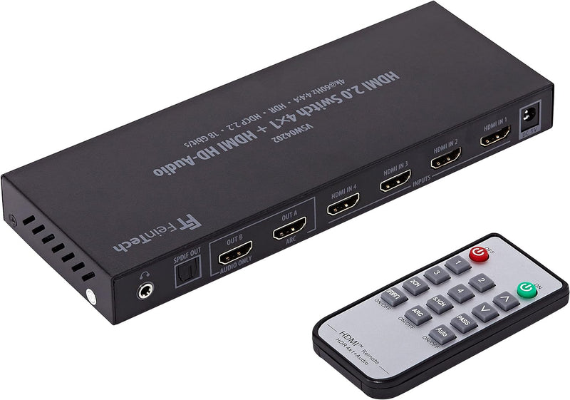 FeinTech VSW04202 HDMI 2.0 Switch 4x1 HD-Audio Extractor 7.1 ARC 4K 60Hz HDR CEC 4x1 Switch + Audio-