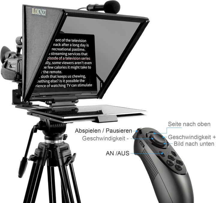 18 Zoll Drehbar Teleprompter mit Bluetooth-Fernbedienung und Beschriftungssoftware, Videoaufzeichnun