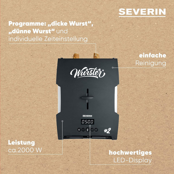 SEVERIN WURSTER, perfekt gebräunte Würstchen auf Knopfdruck in nur 5 Minuten, ohne Zugabe von Fremdf