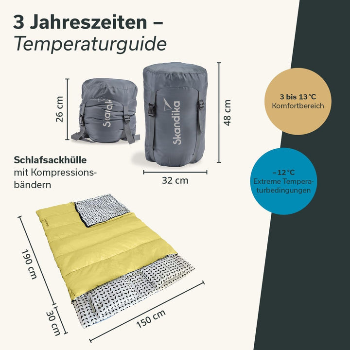 Skandika Doppelschlafsack Iceland Double | Schlafsack 2 Personen 3 Jahreszeiten, mit/ohne Flanell, B