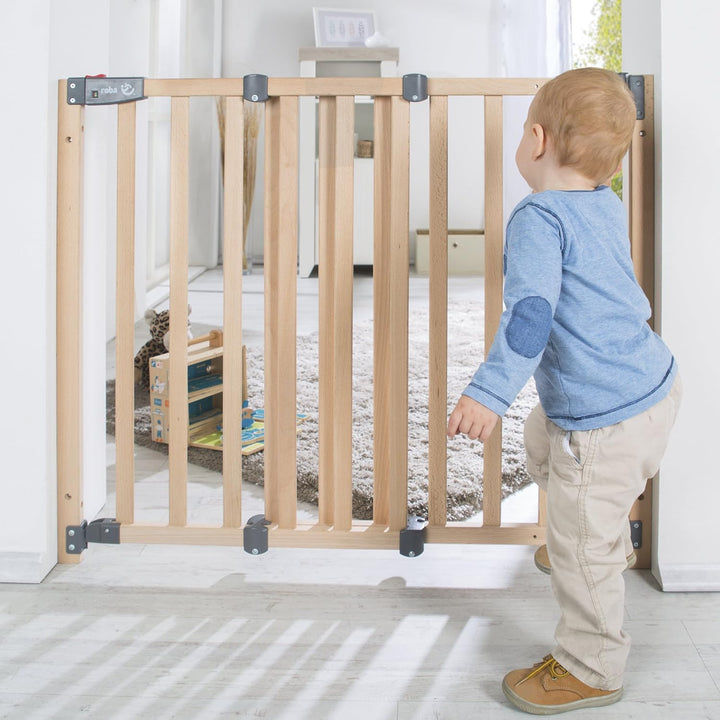 roba Türschutzgitter Safety Up - Verstellbreite 70 - 118,5 cm - Schutzgitter aus Holz mit Ampelfunkt