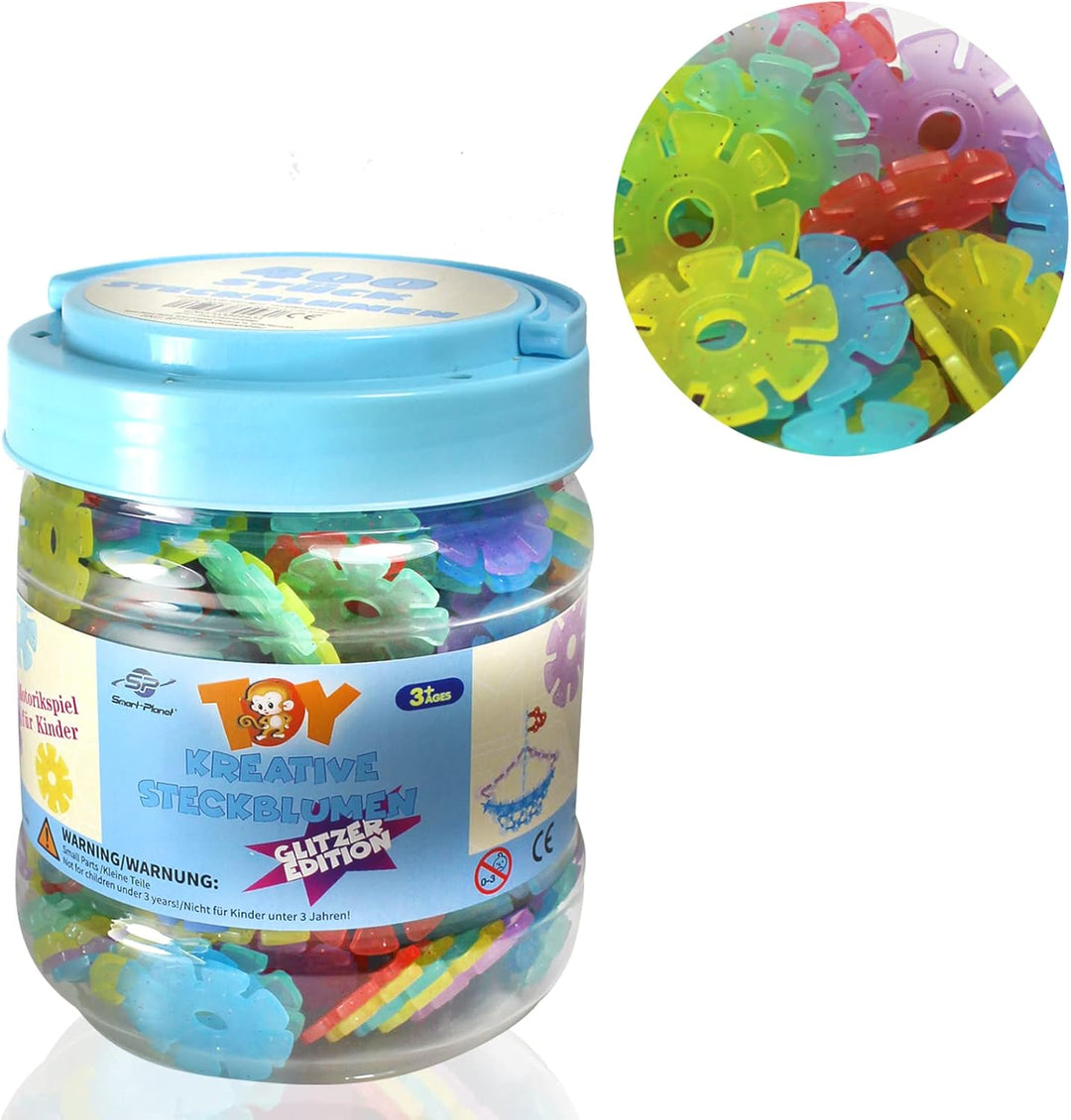 Smart-Planet 400 Glitzer Steckblumen in Dose - Schneeflocken zum Stecken 3,3 cm Kinder Montessori Sp
