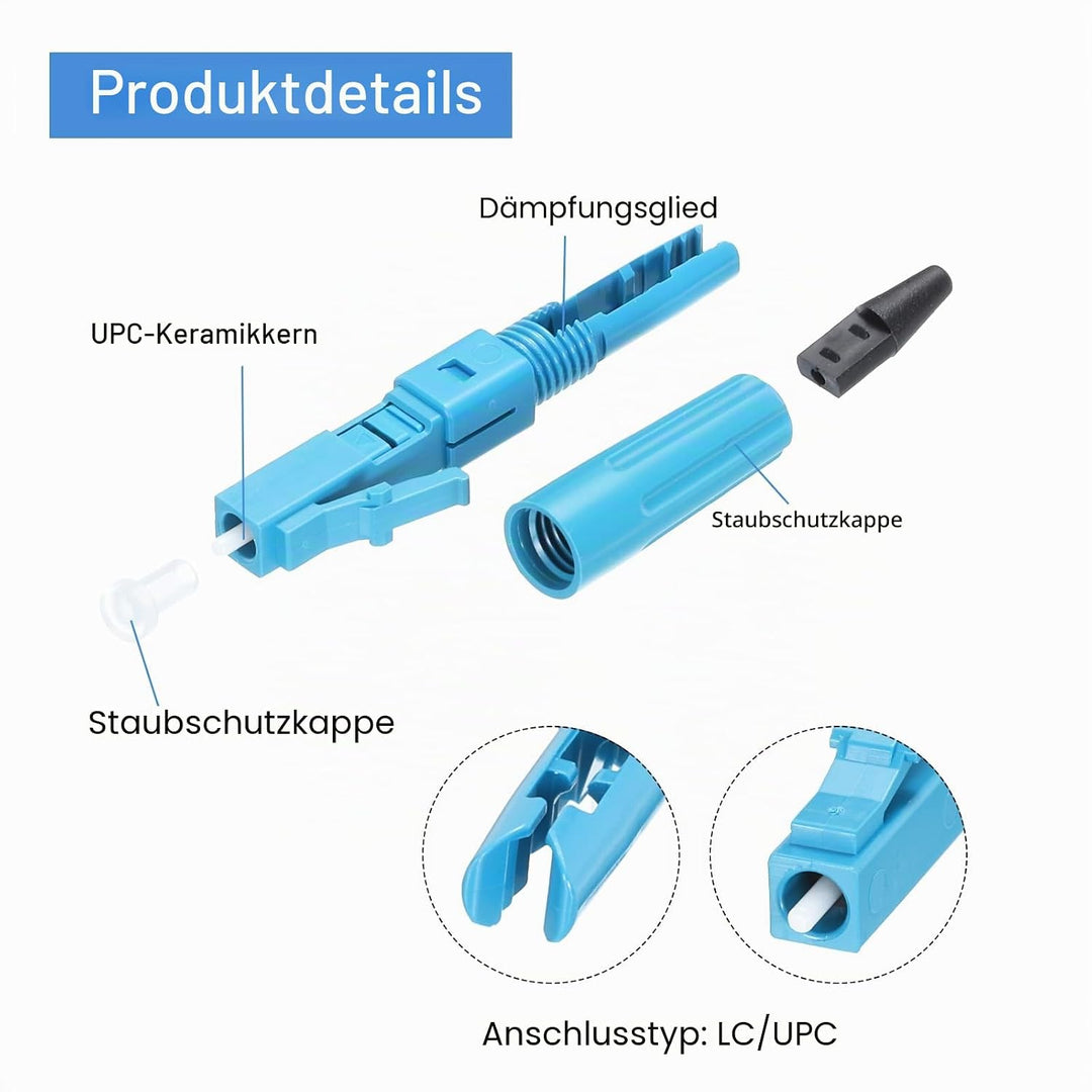 QUARKZMAN Glasfaser-Schnellverbinder-Adapter, LC/UPC Glasfaser-Montage-Anschluss Singlemode Schnelle