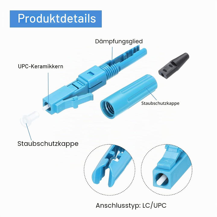 QUARKZMAN Glasfaser-Schnellverbinder-Adapter, LC/UPC Glasfaser-Montage-Anschluss Singlemode Schnelle