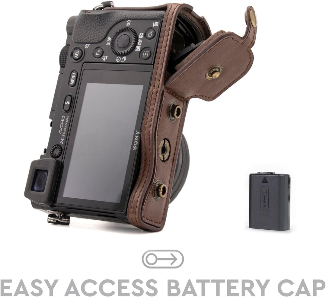 MegaGear Sony Alpha A6300, A6000 (16-50 mm) Ever Ready Leder Kamera-Case mit Trageriemen und Batteri