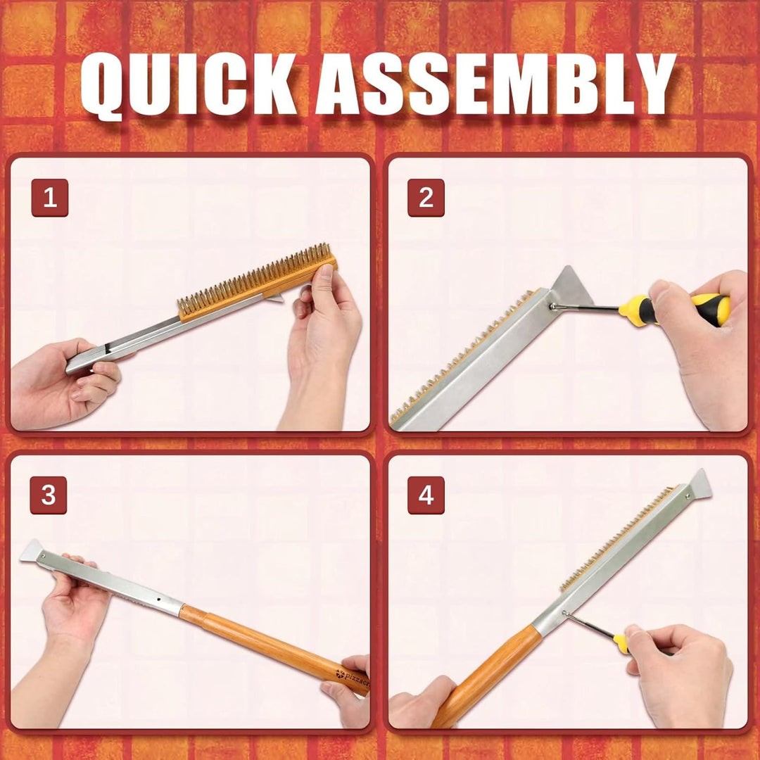 Pizza-Ofen-Bürste,Kupferdraht-Pizzastein-Reinigungsbürste mit Schaber,Grill-Grill-Reinigungswerkzeug