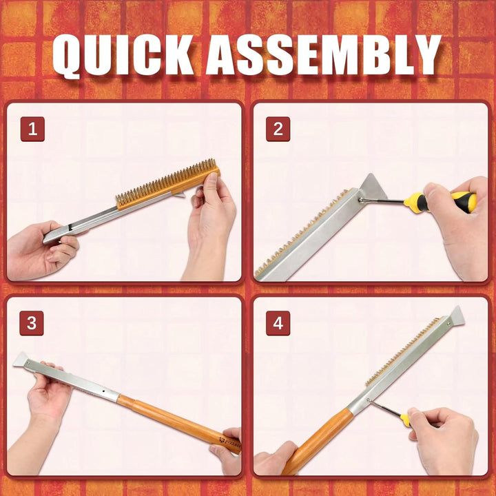 Pizza-Ofen-Bürste,Kupferdraht-Pizzastein-Reinigungsbürste mit Schaber,Grill-Grill-Reinigungswerkzeug