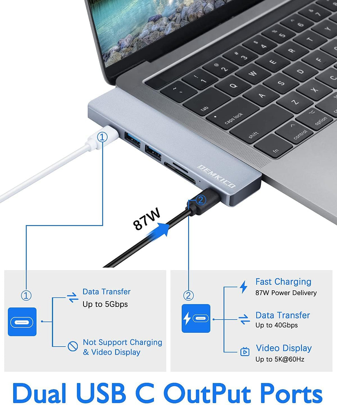 7 in 2 USB C Hub für MacBook Pro/Air, Dock mit 4K HDMI, USB 3.0 & 2.0, SD/TF Kartenleser, Thunderbol