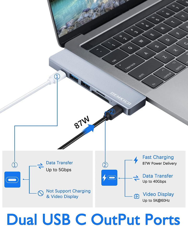 7 in 2 USB C Hub für MacBook Pro/Air, Dock mit 4K HDMI, USB 3.0 & 2.0, SD/TF Kartenleser, Thunderbol