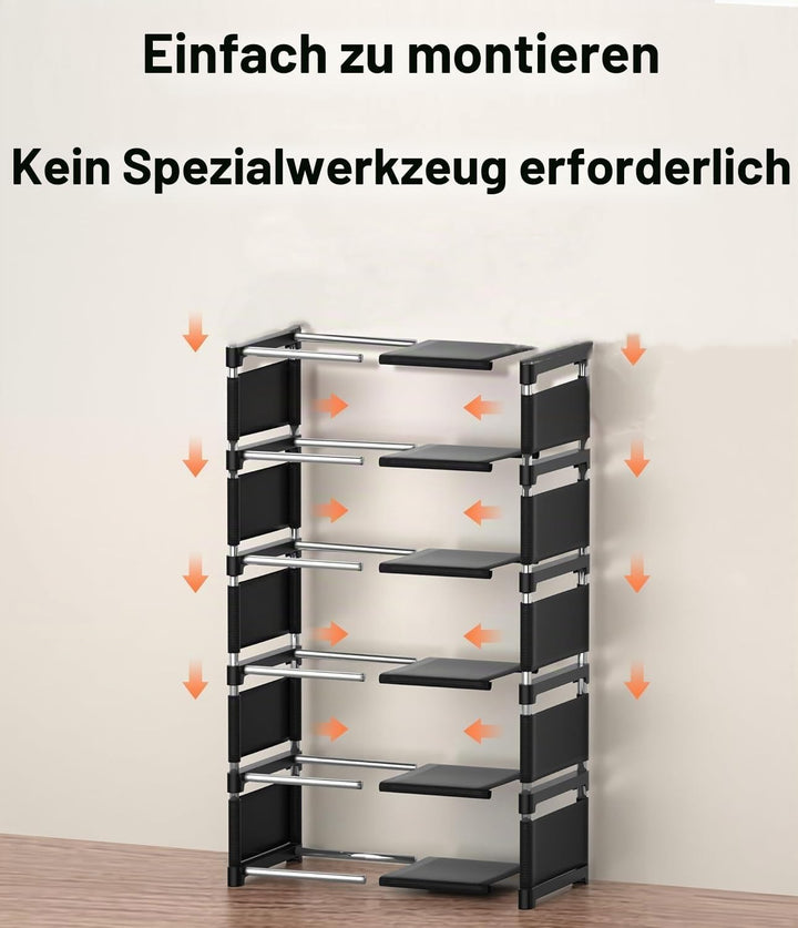 Yeahbo Schuhregal Schmal und Hoch Schwarz mit 6 Ebenen, Schmaler Schuhschrank, Schuhregal Platzspare