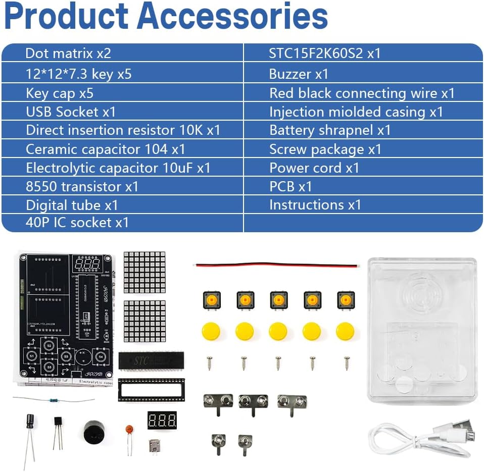 DIY Spielekonsole Löt Bausatz, 7 in 1 Elektronik Baukasten Handheld Game Console Kit mit Acrylgehäus