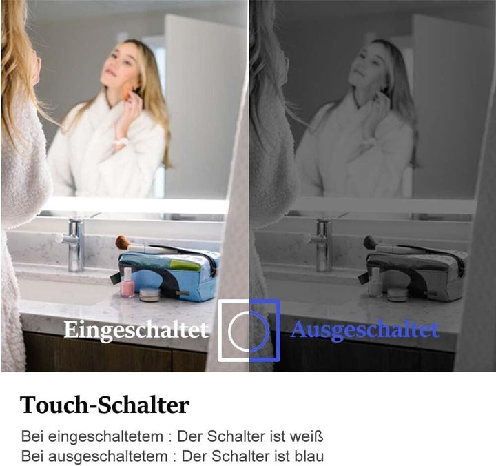 Badspiegel mit Beleuchtung 50x70 cm LED Spiegel Bad mit Touch-Schalter Beschlagfrei Badezimmerspiege