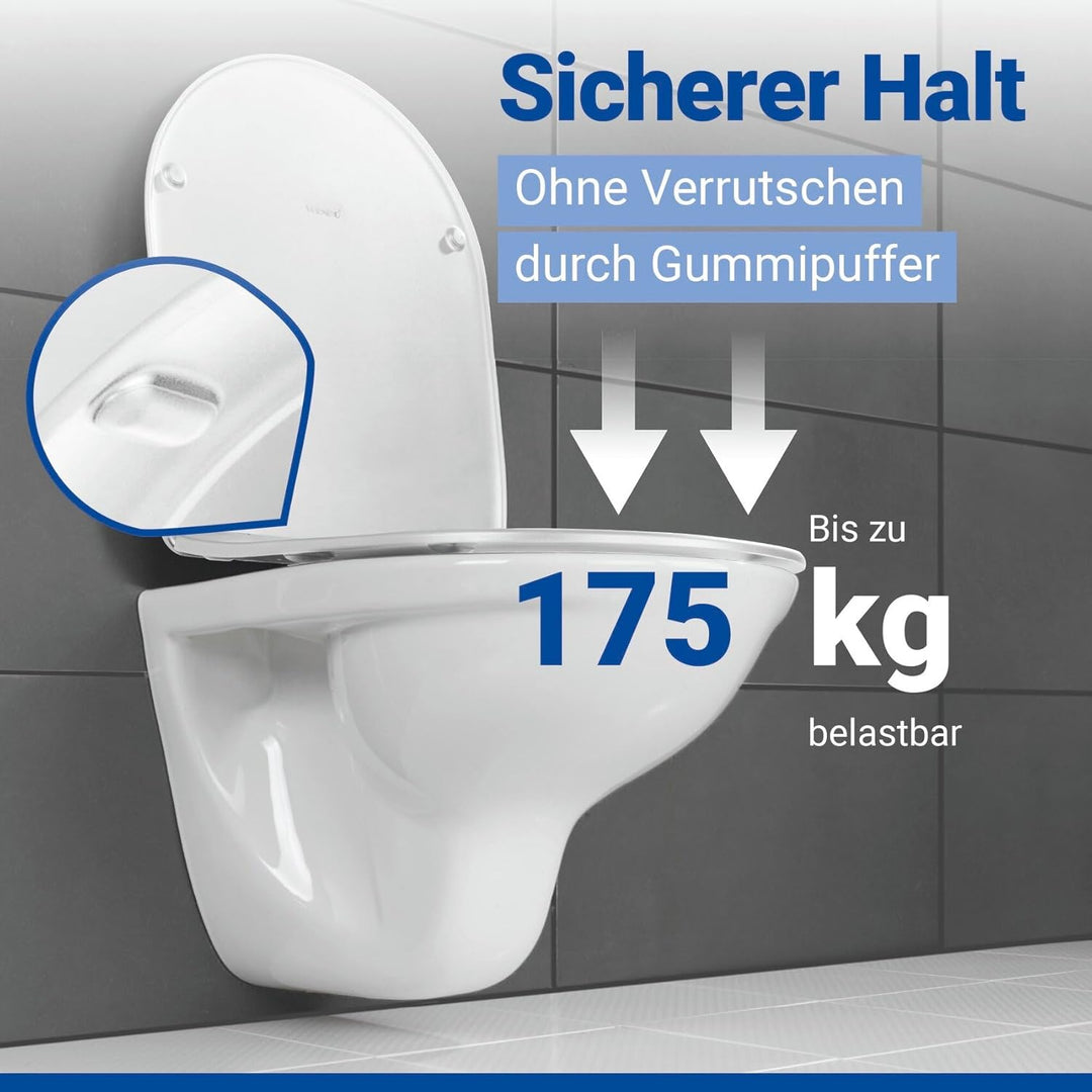 WENKO WC-Sitz Galati, flacher Toilettensitz in D-Form mit Absenkautomatik, aus Duroplast, Fix-Clip-B