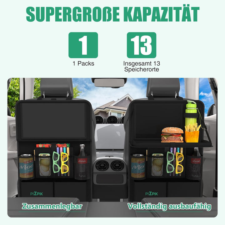 Auto Organizer,2 Grosse Rückenlehnenschutz,Autositz Organizer Kinder mit Klapptisch, 12 Taschen,wass