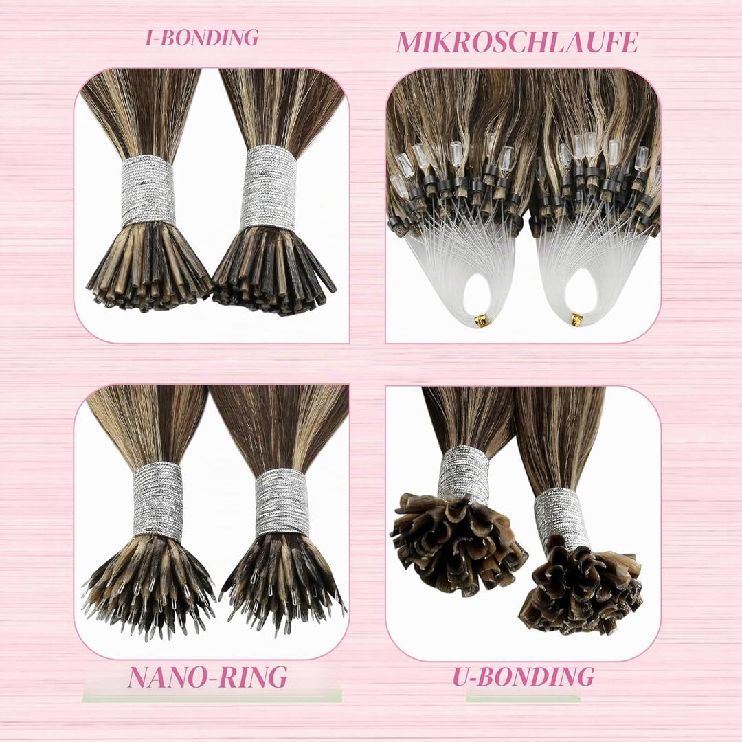YoungSee Bonding Extensions Echthaar Braun 35cm Extensions Echthaar Bondings Dunkelbraun mit Blond K