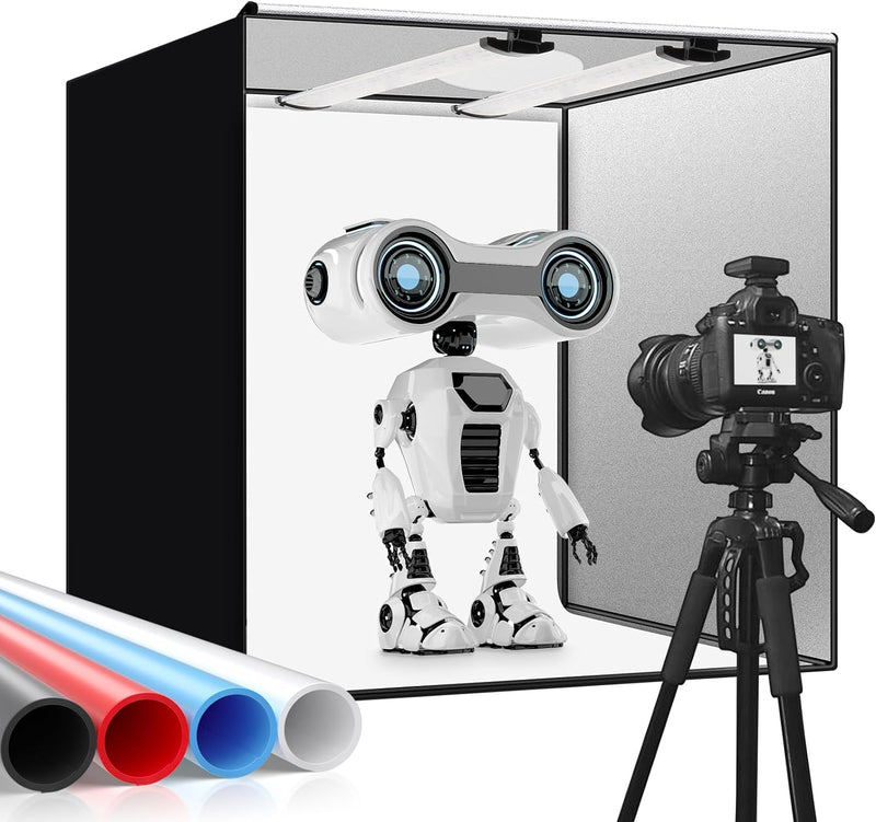 Photobox Fotostudio, 40x40x40 cm Tragbares faltbares Fotolichtbox Lichtzelt mit 2 LED Beleuchtung 48