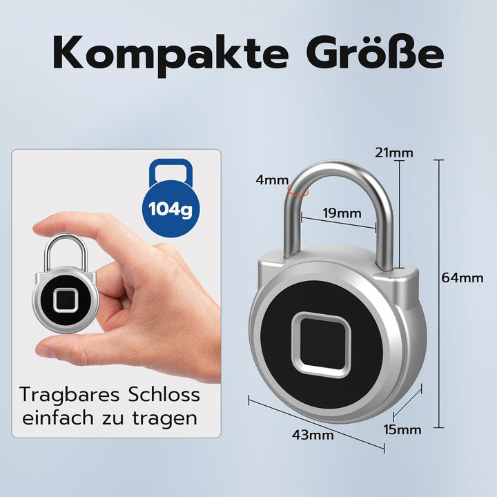 Eseesmart Vorhängeschloss Fingerabdruck, Smart Schloss Fingerabdruck Telefon-App Entsperren, IP65 Wa