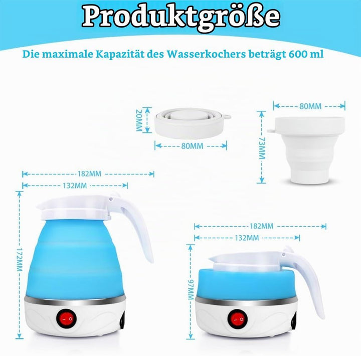 Faltbarer Wasserkocher 600ml Wasserkocher Faltbarer Reisewasserkocher mit 2 Faltbecher &amp; Aufbewahrun