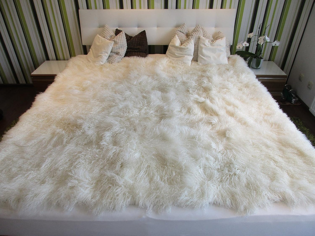 Reissner Lammfelle Tibet Lammfell Bettauflage Couchauflage 90x190cm JAY02 Farbe weiss-weiss 90 x 190