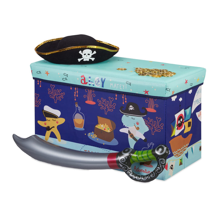 Relaxdays Sitzbox Kinder, Faltbare Aufbewahrungsbox mit Stauraum, Deckel, Motiv, Jungen & Mädchen, 5