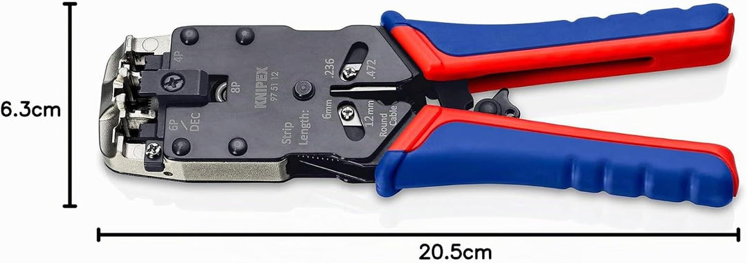 Knipex Crimpzange für Westernstecker brüniert, mit Mehrkomponenten-Hüllen 200 mm 97 51 12