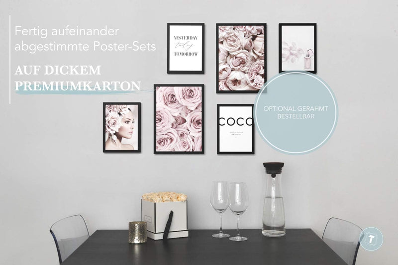 Papierschmiede® Mood Poster Set Coco Flowers, Bilder Wohnzimmer Deko Schlafzimmer, 2x DIN A2 und 4x