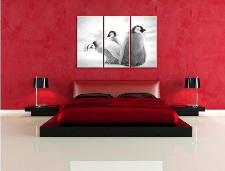 Pixxprint Kaiserpinguin Gruppe/Format: 3-Teiler (120x80cm) cm/Leinwandbild fertig bespannt Wandbild
