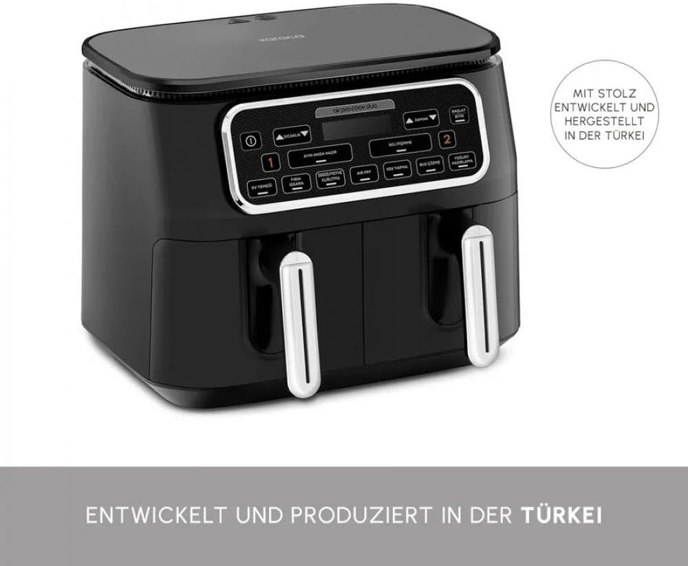 Karaca Air Pro Cook Duo Home Dinner XXXL 8 Liter Airfryer Black Chrome, Black Chrome