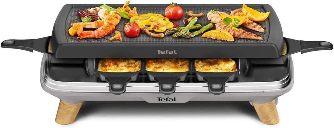 Tefal Raclette Gourmet RE610D | Raclette und Tischgrill | 8 Personen | Extra tiefe Pfännchen | Antih