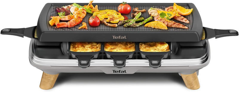 Tefal Raclette Gourmet RE610D | Raclette und Tischgrill | 8 Personen | Extra tiefe Pfännchen | Antih