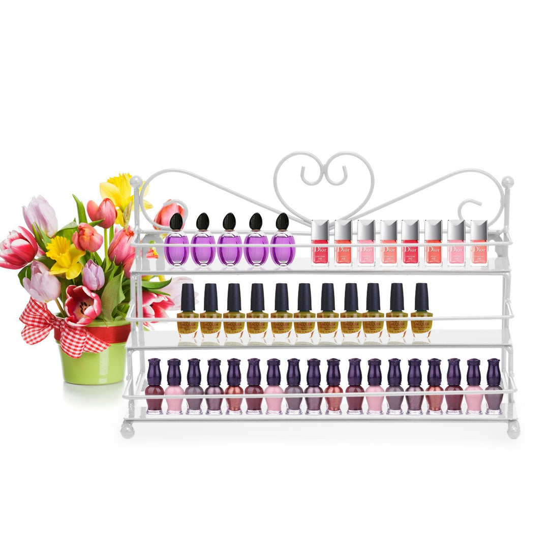FullBerg Weiss Nagellack Regal mit 3 Metall Ablagen als Wandregal Aufbewahrung für Nagellack oder ät