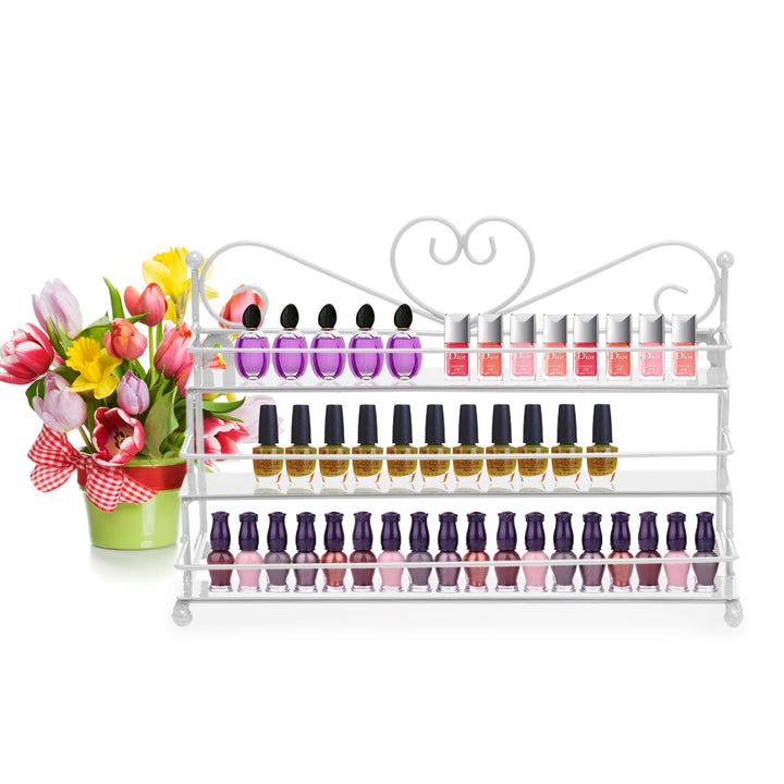 FullBerg Weiss Nagellack Regal mit 3 Metall Ablagen als Wandregal Aufbewahrung für Nagellack oder ät