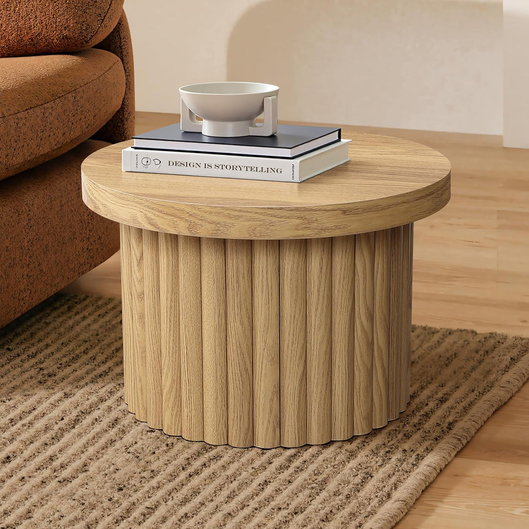 Hometopia Couchtisch rund, Moderner Wohnzimmertisch in Holz, Ø60 cm X H40 cm Kaffeetisch für Wohnzim