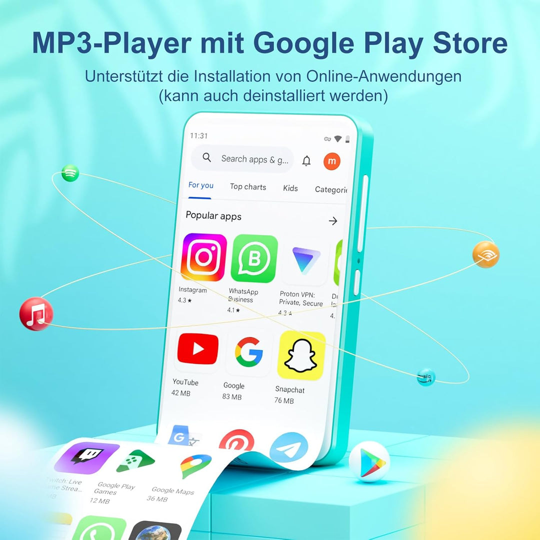 80GB MP3 Player mit Bluetooth und WiFi, Oilsky 4 Zoll 1080P Touchscreen Player, MP3 MP4 Musikplayer,