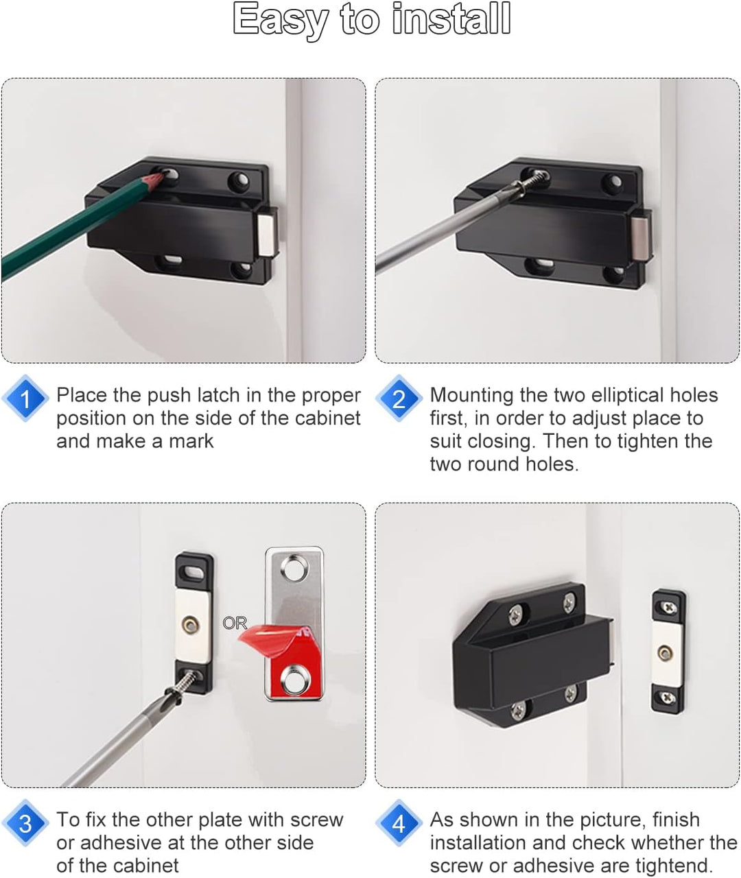 Drucktüröffner Push to Open Magnet Jiayi 4 Stück Heavy Duty Schrank Türöffner Tip On Beschlag Möbel