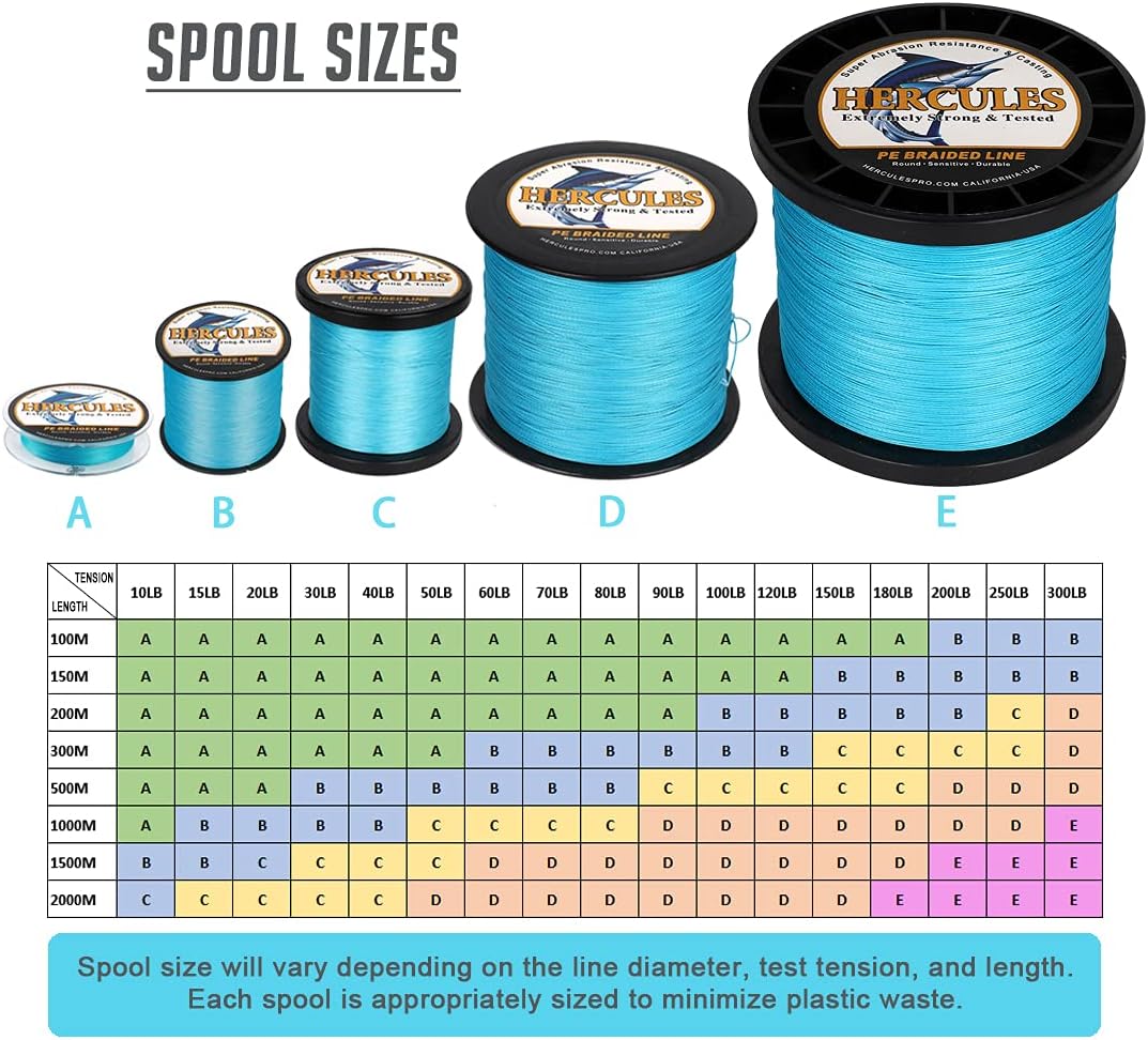 HERCULES Super Cast 100m - 2000m Yards Geflochtene Angelschnur 10lb - 300lb Test für Salzwasser Süss