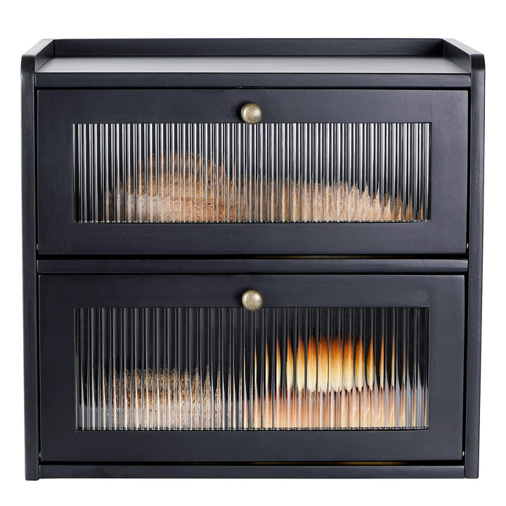 GUUSII HOME Brotkasten Gross Brotbox Küche Holz Gross Brotaufbewahrung 2 Etagen Brotkästen XL 36x24x