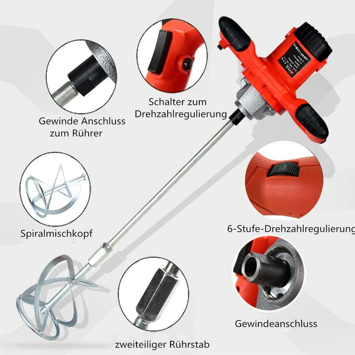 TABODD 2100W Rührwerk Mörtelrührer, 800r/ min 6 Stufen Handrührgeräte Mischer Rührer Rührgerät Mörte