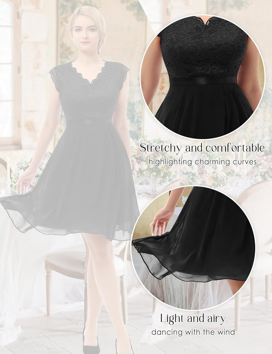 Dressystar Damen Ballkleid Maxi Lang Abendkleider Elegant für Hochzeit Spitzen Cocktailkeid S Kurz-s