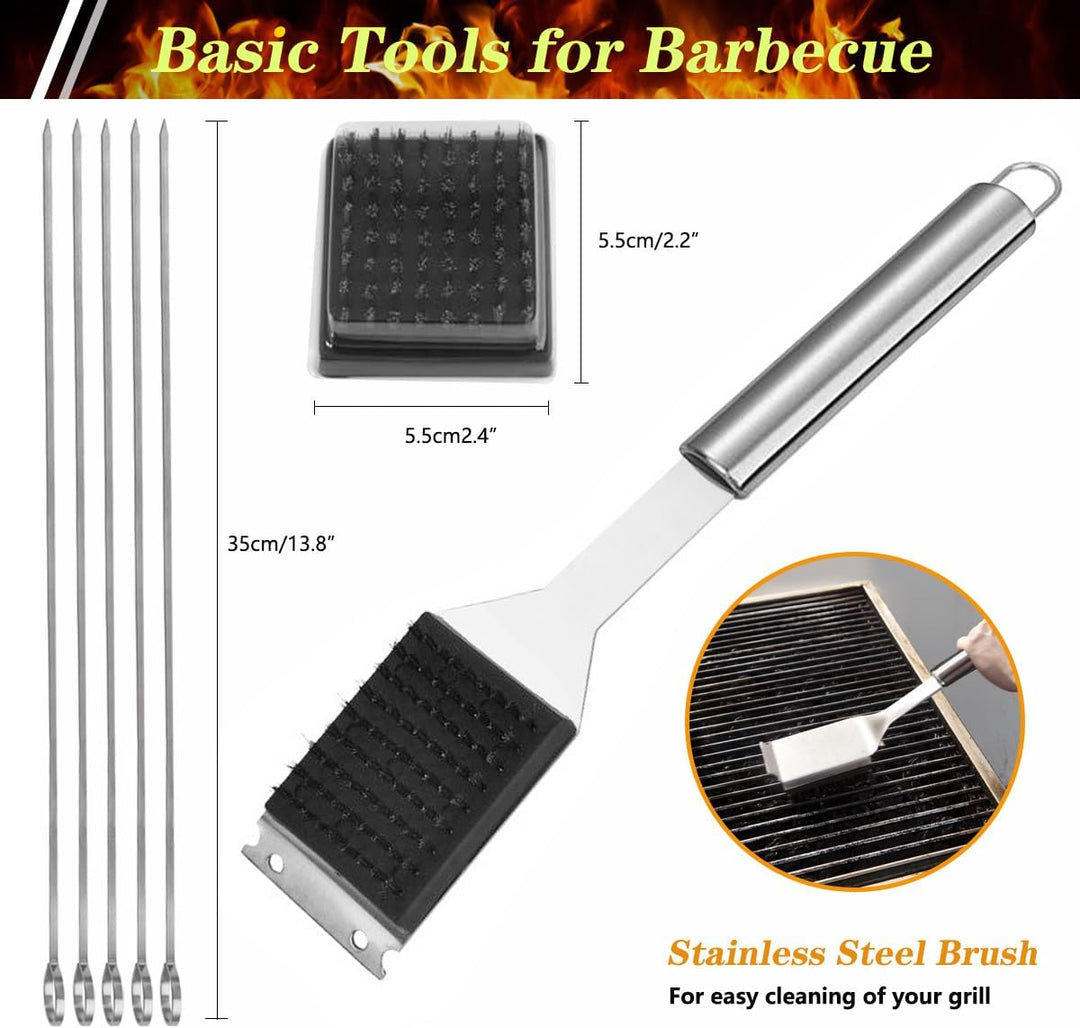 GQC 10PC Edelstahl Grillbesteck-Set Professionelle Grill Bestecksets in Tragetasche BBQ Grillwerkzeu